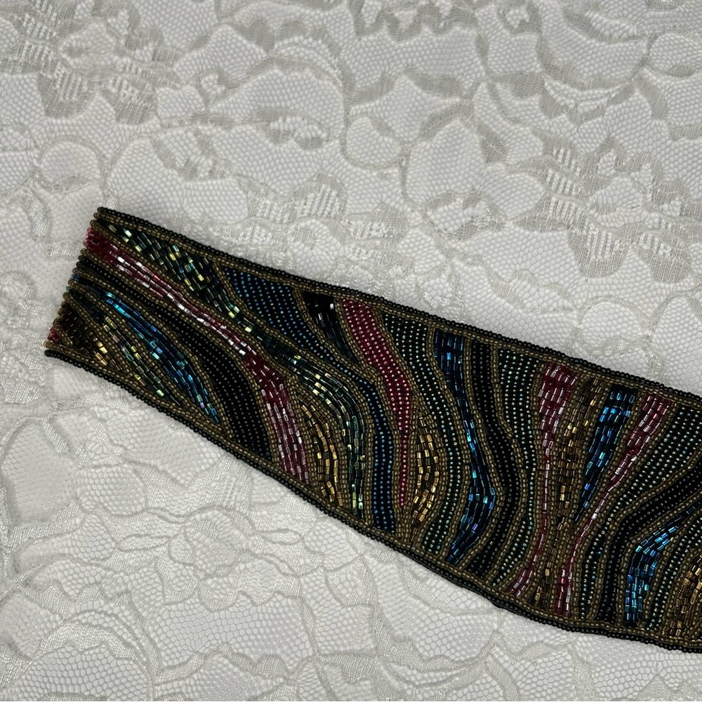 Vintage 80's Beaded Cumberbund Statement Belt Artsy Glamcore Fairy Witchy Goth - Picture 4 of 17